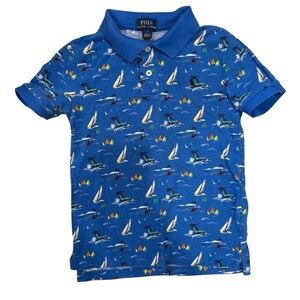 Polo Ralph Lauren Boy’s Blue Sail Boat Ocean Print Collared Shirt